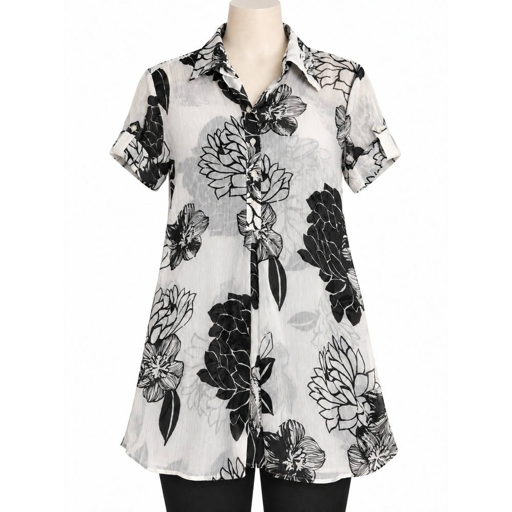 New York & Company Floral Oversized Women's Medium Office Professional Career